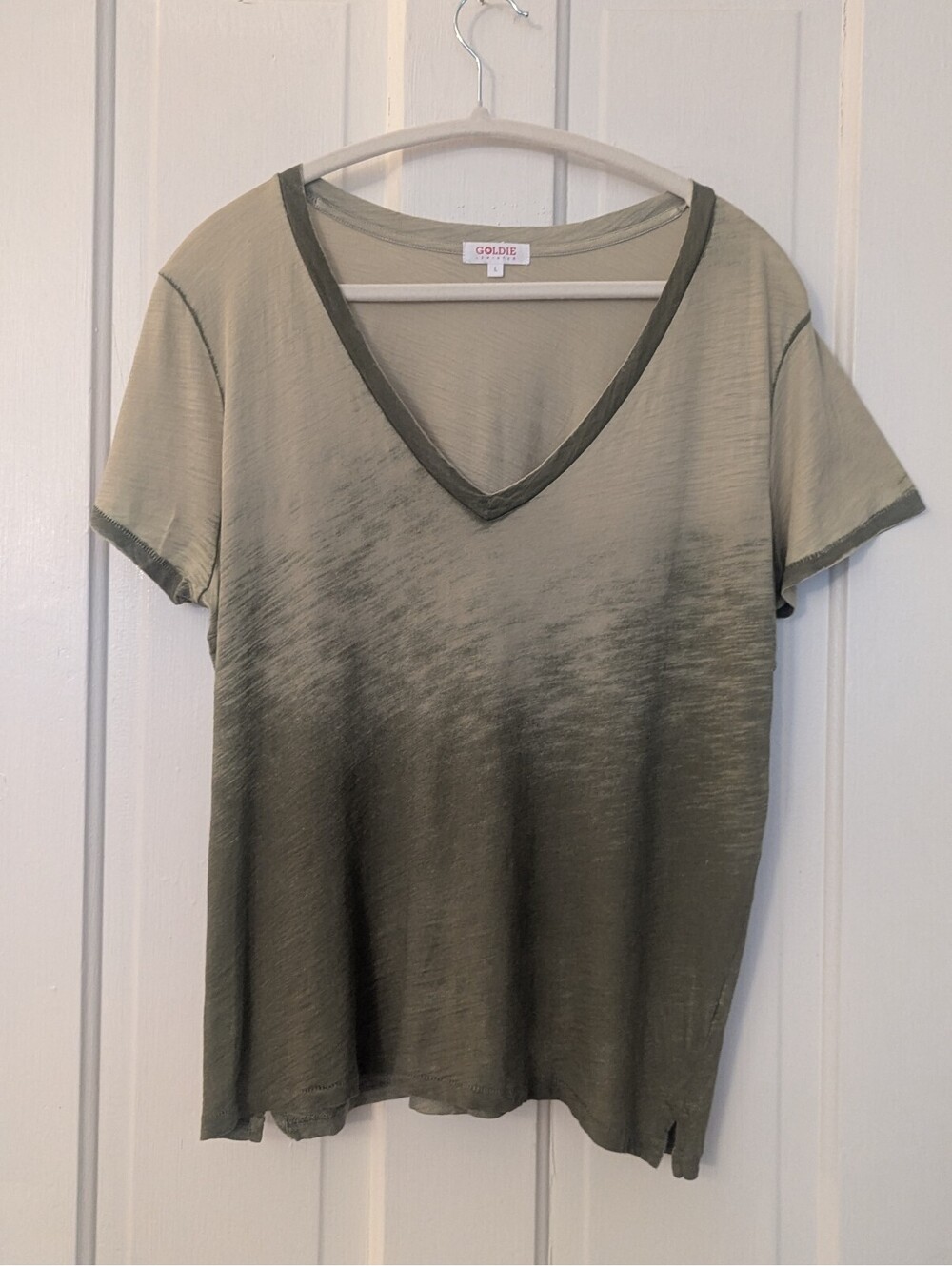NWOT Goldie Signature Slub V-Neck Tee Loden Green Size L Peruvian Pima Cotton